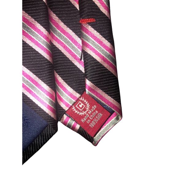 Chaps Silk Tie Striped Handmade Business Office Work Career Outfit  Pink Black - Picture 5 of 8